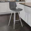 Armen Living Zurich 30" Bar Height Metal Barstool In Vintage Gray Faux Leather With Brushed Stainless Steel Finish