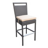 Armen Living Tropez Outdoor Patio Wicker Barstool With Water Resistant Beige Fabric Cushions