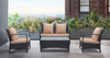 Armen Living Havana 4 Piece Outdoor Wicker Patio Set With Brown Fabric Cushions And Tempered Glass Top