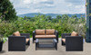 Armen Living Oahu 4 Piece Outdoor Wicker Patio Set With Brown Fabric Cushions And Temperated Glass Top