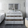 Fresca Formosa 60" Floor Standing Double Sink Modern Bathroom Cabinet W/ Top & Sinks In Rustic White - FCB31-3030RWH-FC-CWH-U