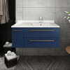 Fresca Lucera 36" Royal Blue Wall Hung Modern Bathroom Cabinet W/ Top & Undermount Sink - Right Version - FCB6136RBL-UNS-R-CWH-U