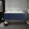 Fresca Lucera 48" Royal Blue Wall Hung Double Undermount Sink Modern Bathroom Cabinet - FCB6148RBL-UNS-D