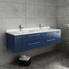 Fresca Lucera 60" Royal Blue Wall Hung Modern Bathroom Cabinet W/ Top & Double Undermount Sinks - FCB6160RBL-UNS-D-CWH-U