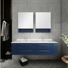 Fresca Lucera 60" Royal Blue Wall Hung Modern Bathroom Cabinet W/ Top & Double Undermount Sinks - FCB6160RBL-UNS-D-CWH-U