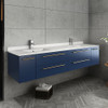 Fresca Lucera 72" Royal Blue Wall Hung Modern Bathroom Cabinet W/ Top & Double Undermount Sinks - FCB6172RBL-UNS-D-CWH-U