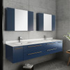 Fresca Lucera 72" Royal Blue Wall Hung Modern Bathroom Cabinet W/ Top & Double Undermount Sinks - FCB6172RBL-UNS-D-CWH-U