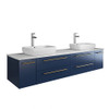 Fresca Lucera 72" Royal Blue Wall Hung Modern Bathroom Cabinet W/ Top & Double Vessel Sinks - FCB6172RBL-VSL-D-CWH-V
