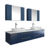 Fresca Lucera 72" Royal Blue Wall Hung Modern Bathroom Cabinet W/ Top & Double Vessel Sinks - FCB6172RBL-VSL-D-CWH-V