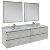 Fresca Formosa 72" Wall Hung Double Sink Modern Bathroom Vanity W/ Mirrors In Ash - FVN31-3636ASH