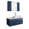 Fresca Lucera 36" Royal Blue Wall Hung Vessel Sink Modern Bathroom Vanity W/ Medicine Cabinet - Right Version - FVN6136RBL-VSL-R