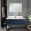 Fresca Lucera 48" Royal Blue Wall Hung Double Vessel Sink Modern Bathroom Vanity W/ Medicine Cabinet - FVN6148RBL-VSL-D