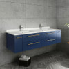 Fresca Lucera 60" Royal Blue Wall Hung Double Undermount Sink Modern Bathroom Vanity W/ Medicine Cabinets - FVN6160RBL-UNS-D