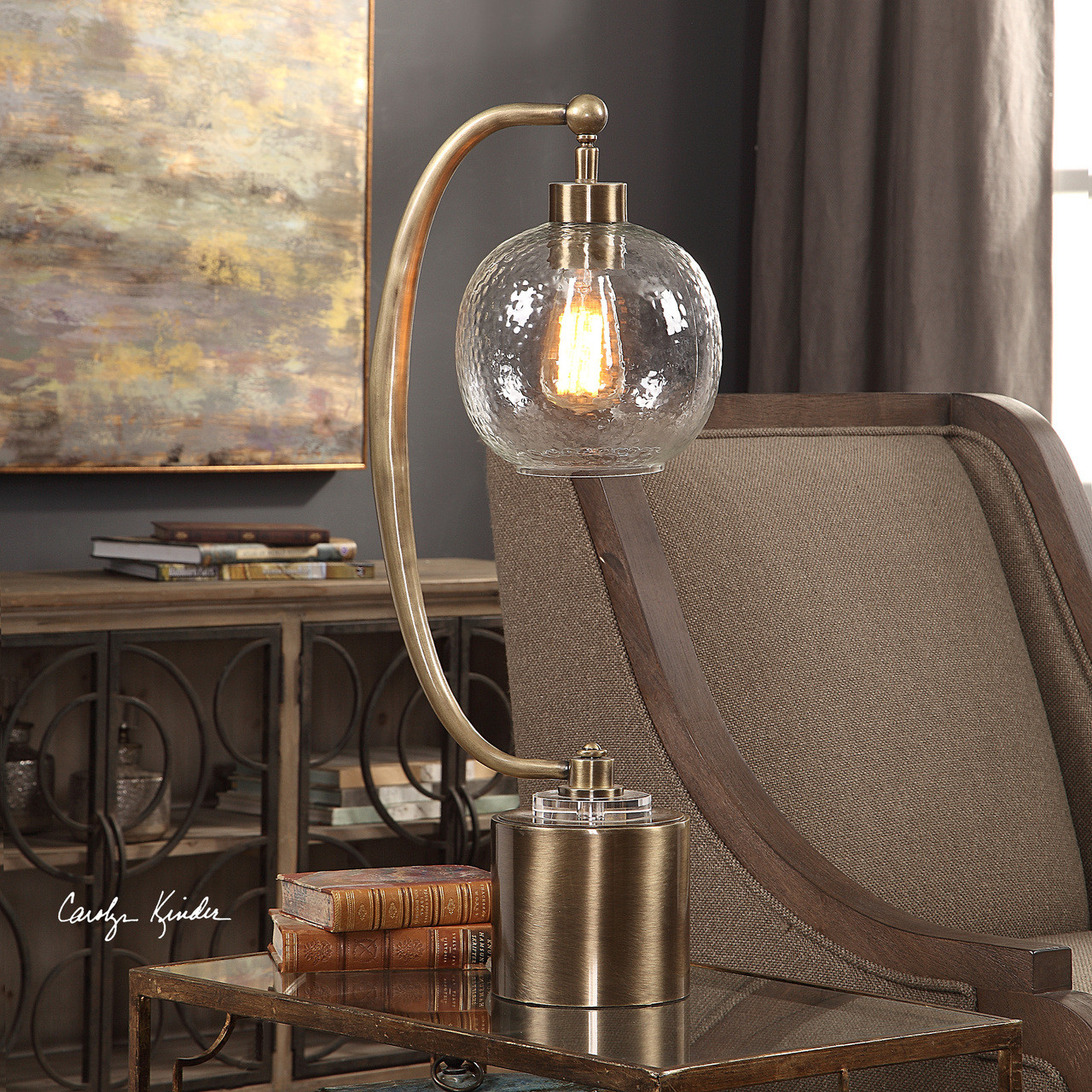 Uttermost Gacinia Seeded Glass Globe Lamp in Table Lamps at StudioLX