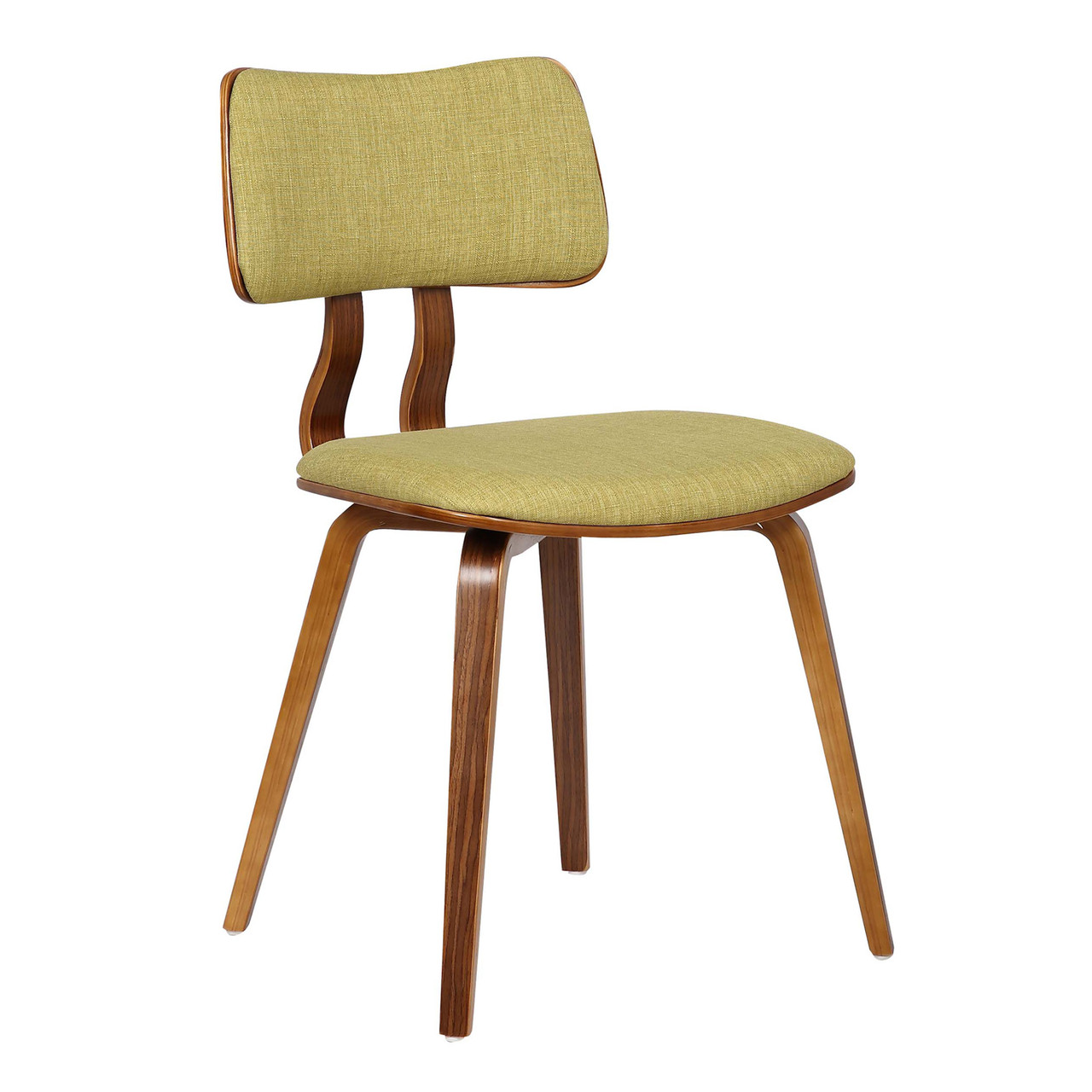 Armen Living Jaguar Mid-Century Dining Chair in Walnut Wood and Green Fabric - Thumbnail 2
