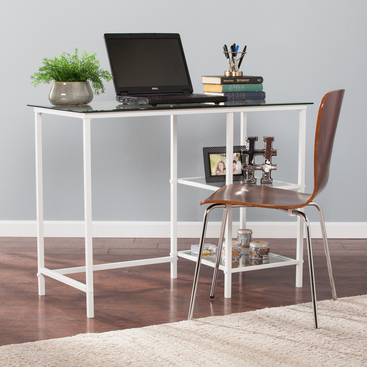 Southern Enterprises Layton Metal/glass Student Desk - White in Home Office  Desks at StudioLX