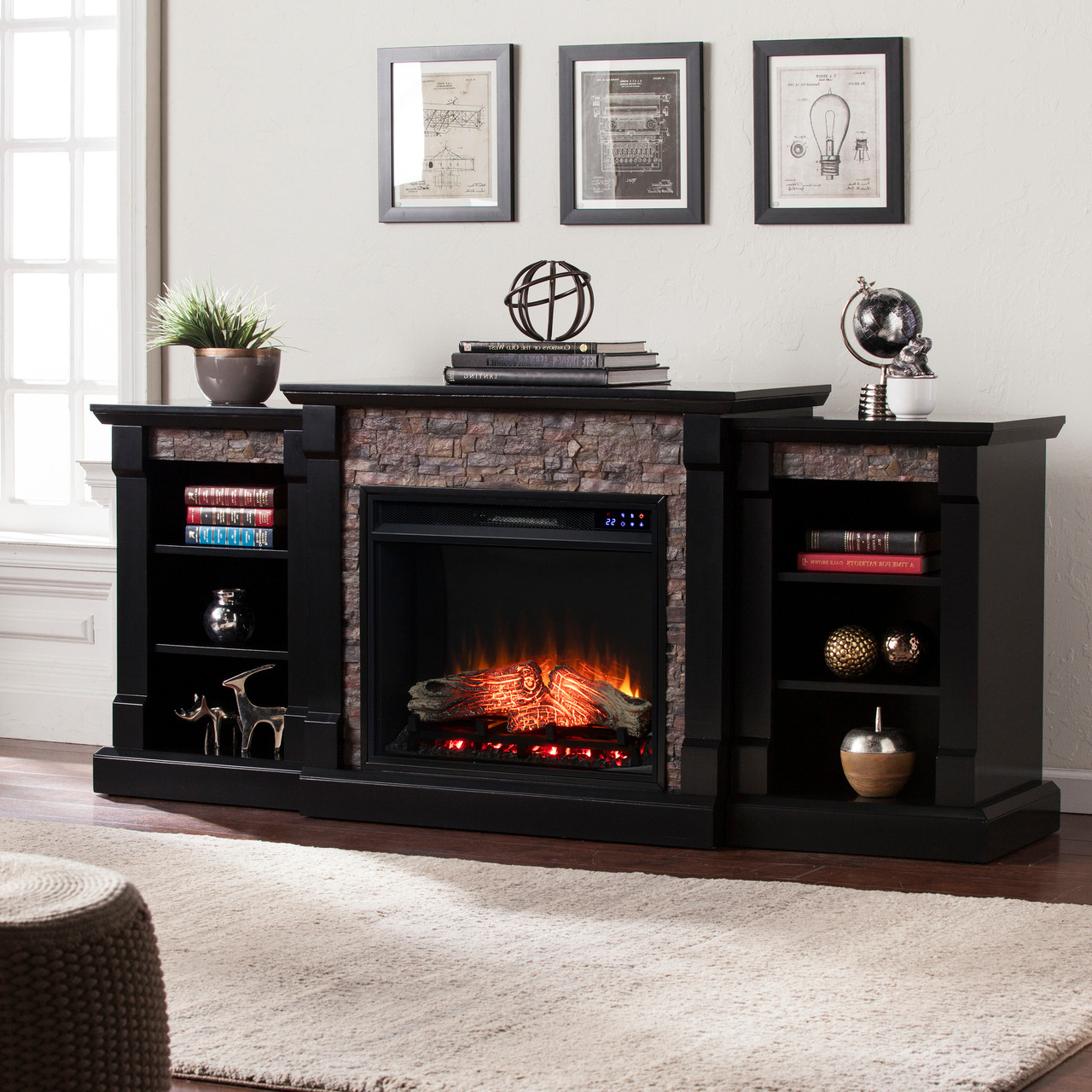 Southern Enterprises Gallatin Electric Fireplace with Bookcases - Thumbnail 2