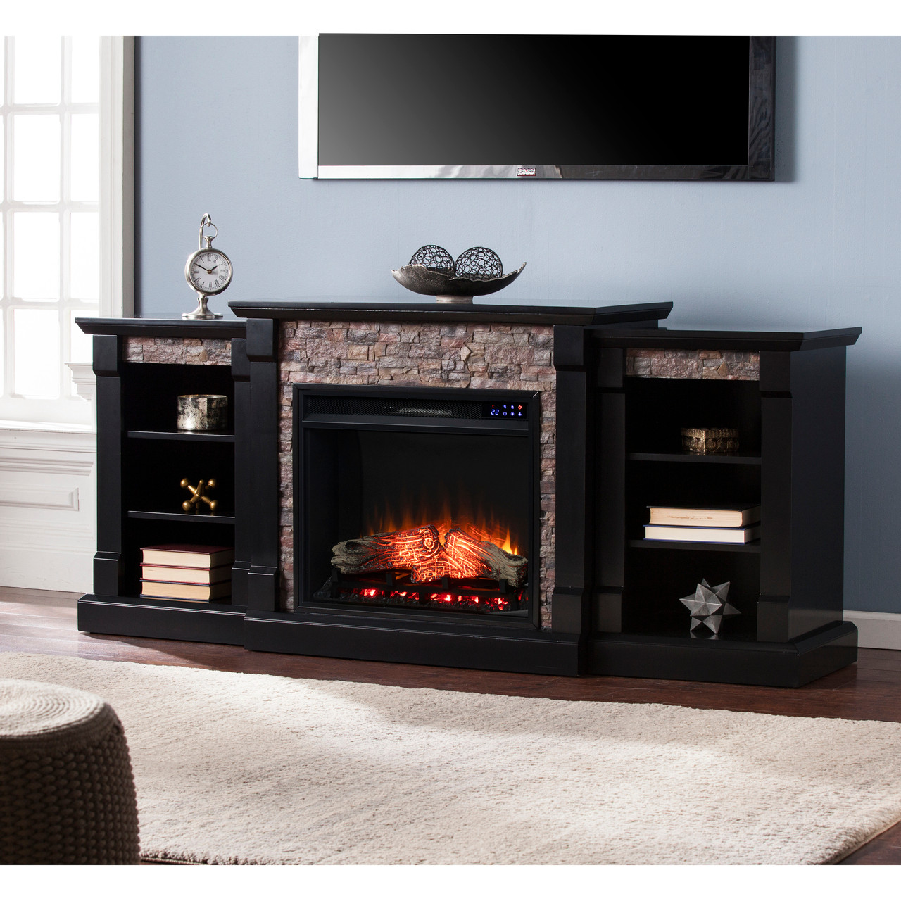 Southern Enterprises Gallatin Electric Fireplace with Bookcases - Thumbnail 4