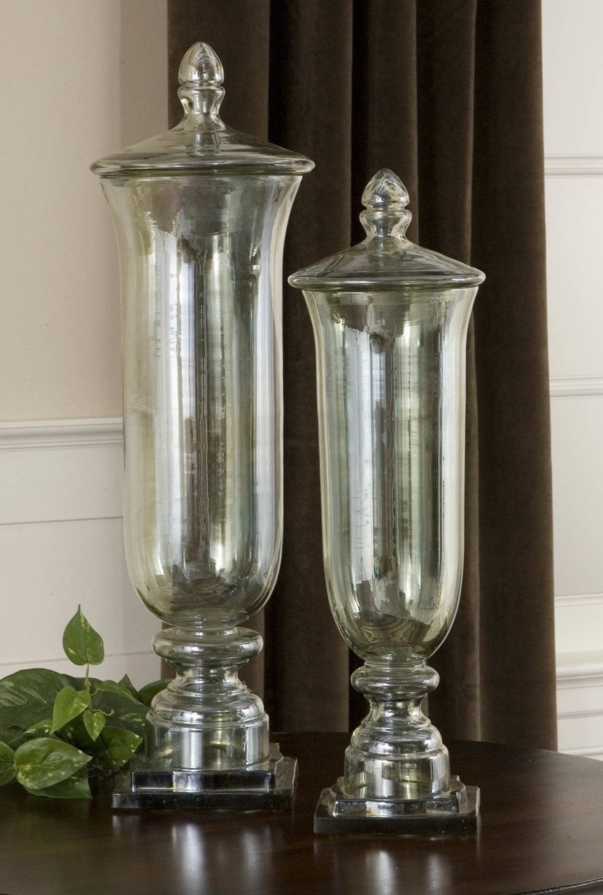 Uttermost Gilli Glass Decorative Containers, Set/2 in Canisters, Jars, Urns  at StudioLX