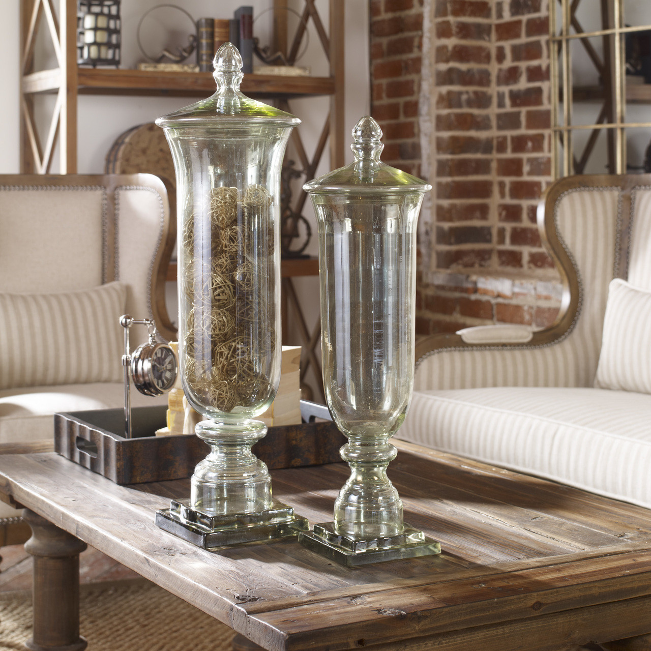 Uttermost Gilli Glass Decorative Containers, Set/2 in Canisters, Jars, Urns  at StudioLX