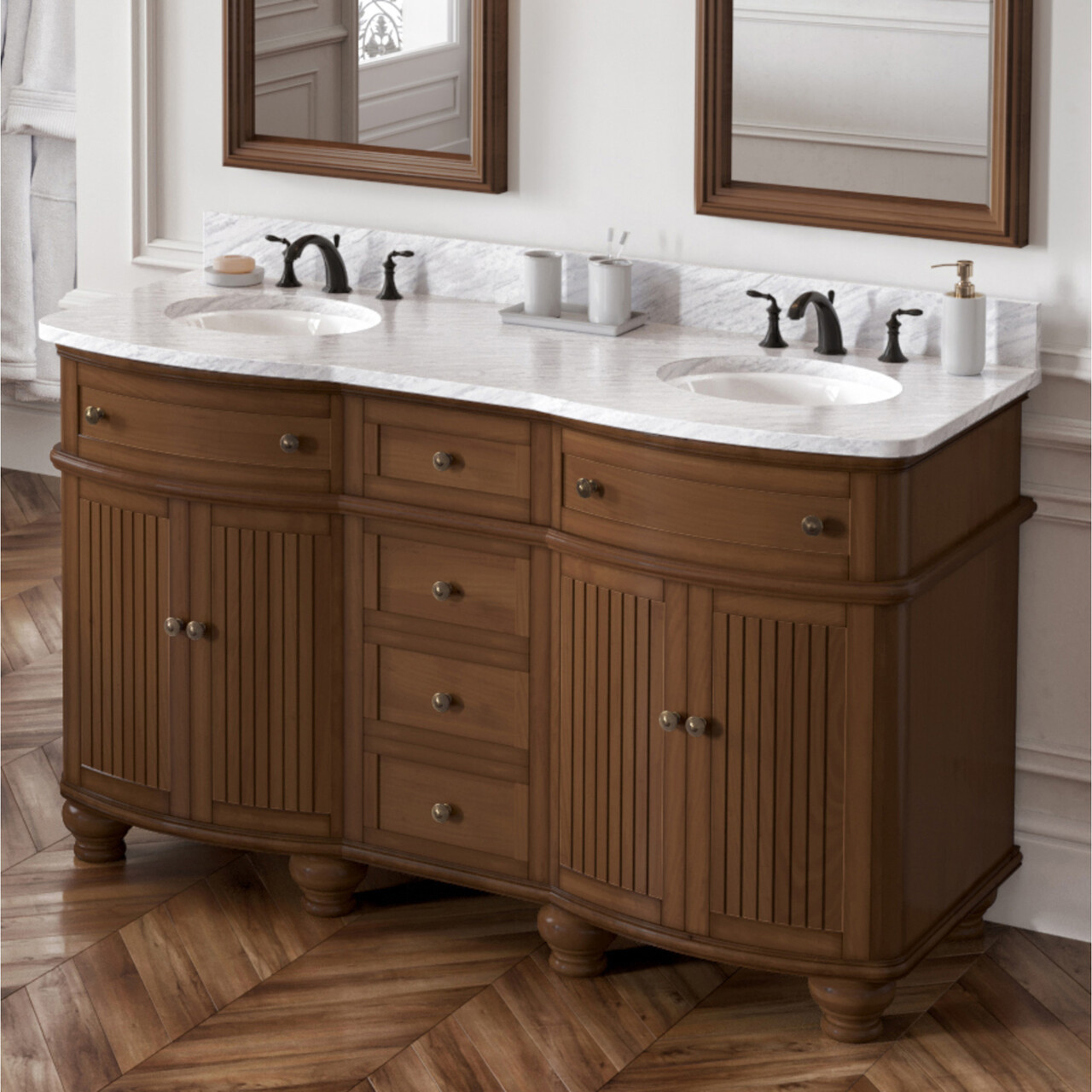 Jeffrey Alexander 60" Walnut Compton Vanity, Double Bowl, Compton-only