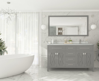 Wimbledon - 60 - Grey Cabinet + White Stripes Marble Countertop