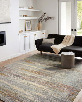 Loloi II Bowery Bow-04 Pebble / Multi Power Loomed Area Rugs