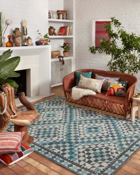 Loloi Malik Mal-09 Ivory / Ocean Power Loomed Area Rugs
