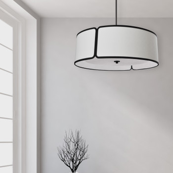 Dainolite 4lt Notched Drum Pendant Bk, Wh Shade & Diffuser - NDR-243P-BK-WH