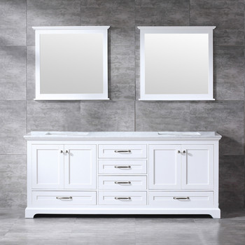 Dukes 80" White Double Vanity, White Carrara Marble Top, White Square Sinks And 30" Mirrors