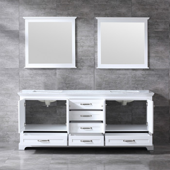Dukes 80" White Double Vanity, White Carrara Marble Top, White Square Sinks And 30" Mirrors