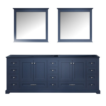Dukes 84" Navy Blue Double Vanity, No Top And 34" Mirrors