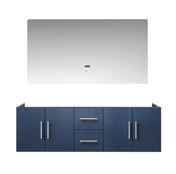 Geneva 60" Navy Blue Double Vanity, No Top And 60" Led Mirror