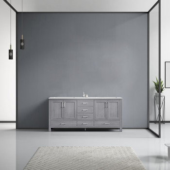 Jacques 72" Distressed Grey Double Vanity, White Carrara Marble Top, White Square Sinks And No Mirror