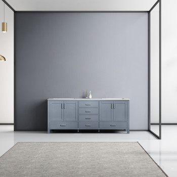 Jacques 80" Dark Grey Double Vanity, White Carrara Marble Top, White Square Sinks And No Mirror