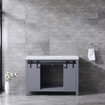 Marsyas 48" Dark Grey Single Vanity, White Carrara Marble Top, White Square Sink And No Mirror