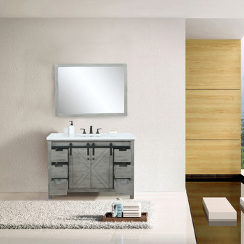 Marsyas 48" Ash Grey Single Vanity, White Quartz Top, White Square Sink And 44" Mirror W/ Faucet