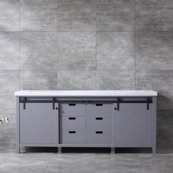 Marsyas 80" Dark Grey Double Vanity, White Carrara Marble Top, White Square Sinks And No Mirror