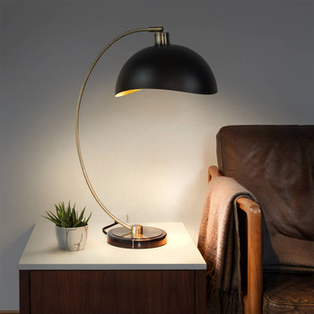 Nova of California Luna Bella 24" Table Lamp In Weathered Brass And Matte Black/gold Leaf Shade With Dimmer Switch