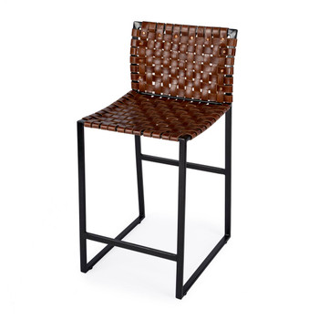 Urban Brown Woven Leather Counter Stool