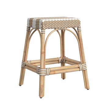 Robias 24.5" Beige Diamond  Rectangular Rattan Counter Stool