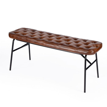 Austin Leather Button Tufted Bench - 5621344