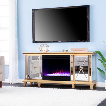Toppington Mirrored Color Changing Fireplace – Gold