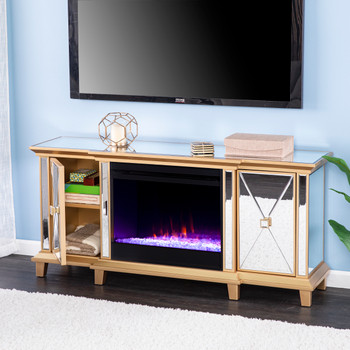 Toppington Mirrored Color Changing Fireplace – Gold