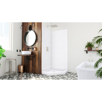 Dreamline Dreamstone 36 In. D X 36 In. W Base And Wall Kit In White Traditional Subway Pattern BWDS36363TC0001