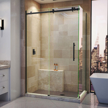 Dreamline Enigma Air 34 3/4 In. D X 48 3/8 In. W X  76 In. H Frameless Sliding Shower Enclosure In Satin Black SHEN-6434480-09