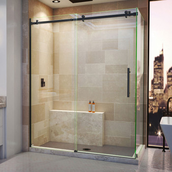 Dreamline Enigma Air 34 3/4 In. D X 60 3/8 In. W X 76 In. H Frameless Sliding Shower Enclosure In Satin Black SHEN-6434600-09