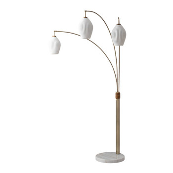 Nova of California Santa Clara 24" Bone Porcelain 3 Light Arc Lamp In Weathered Brass And Walnut With 4-way Rotary Switch 1-Light