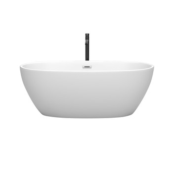 Juno 63 Inch Freestanding Bathtub In Matte White With Polished Chrome Trim And Floor Mounted Faucet In Matte Black