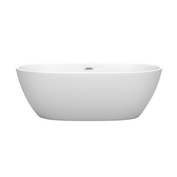 Juno 67 Inch Freestanding Bathtub In Matte White With Polished Chrome Drain And Overflow Trim